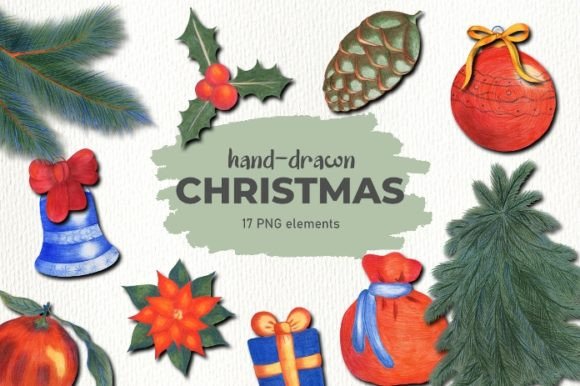 16 Hand-drawn Christmas Elements PNG for Creative Projects