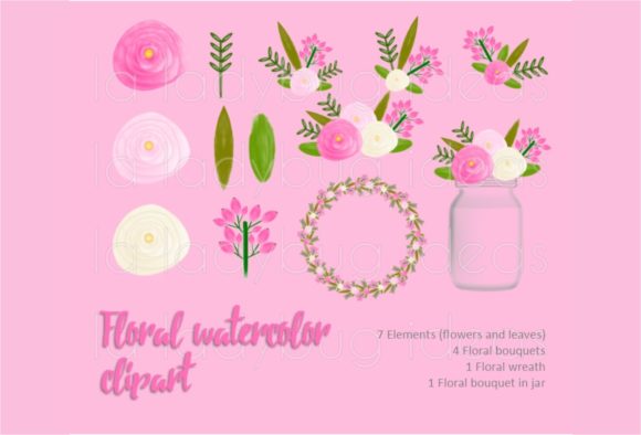 Pink Watercolor Floral Clipart